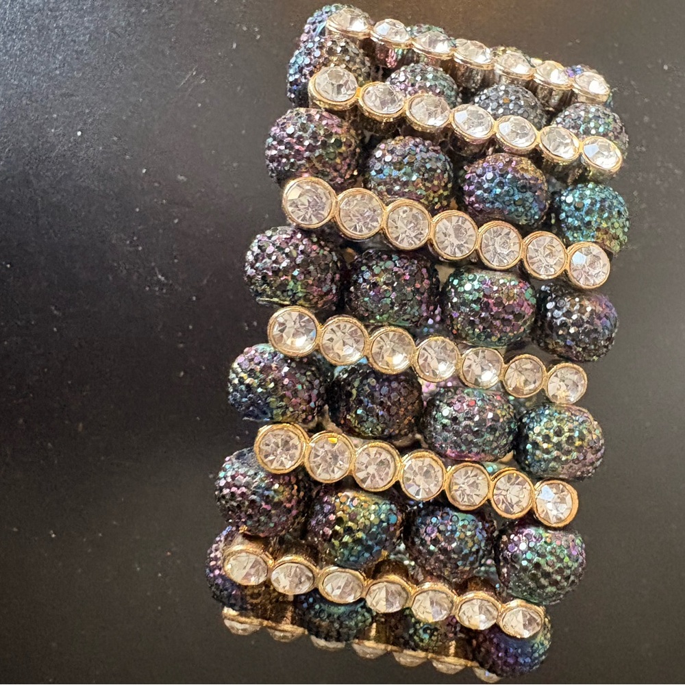 Iridescent Crystal Bracelet with Gold Accents